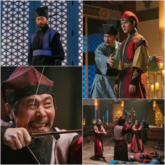 'Goryeo Khitan War', Park Jin, played by Lee Jae-yong, pulls the bowstring to Hyeonjong, played by Kim Dong-jun...