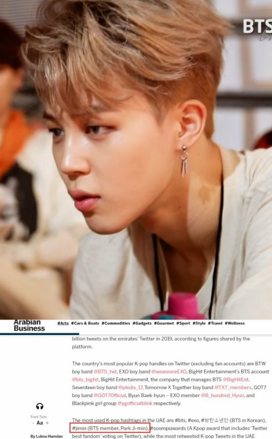 BTS JIMIN, the 5th most used K-POP hashtag in the UAE!