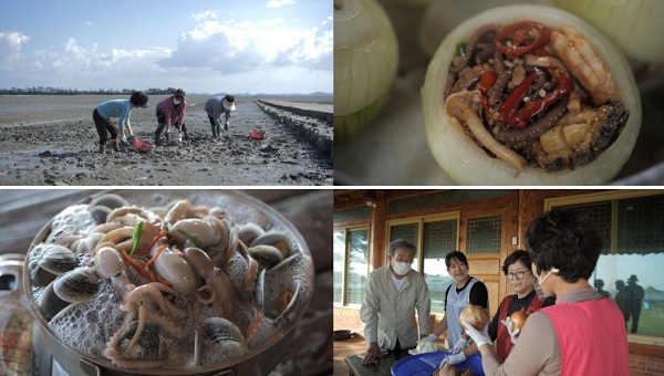Koreans' Dining Table with Choi Bul-am, Jeollanam-do Muan, Jeollanam-do, South Korea's Muan Octopus, onions, red clay sweet potatoes, and edible jellyfish, etc.