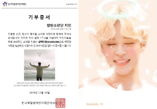 BTS Jimin fans donate 3 million won for pediatric cancer treatment!