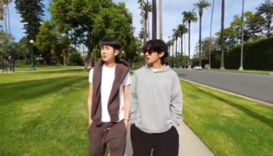 Best friend met in LA, BTS V and Choi Woosik